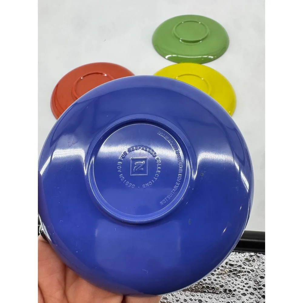Nespresso Melamine Espresso Saucers Set of 4 Blue Green Red Yellow Matte Black